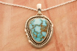 Artie Yellowhorse Genuine Kingman Turquoise Sterling Silver Navajo Pendant